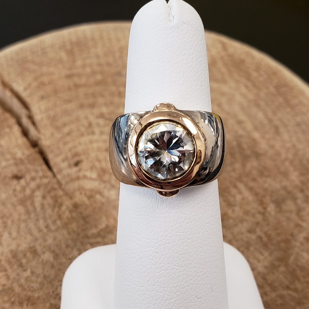 2 Tone Sterling Silver Ring with large CZ Stone